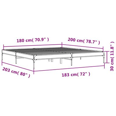 vidaXL Cadru de pat, stejar fumuriu 180x200 cm lemn prelucrat și metal