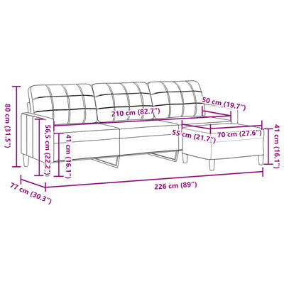 vidaXL Canapea cu 3 locuri și taburet, negru, 210 cm, textil