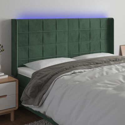 vidaXL Tăblie de pat cu LED, verde închis, 203x16x118/128 cm, catifea