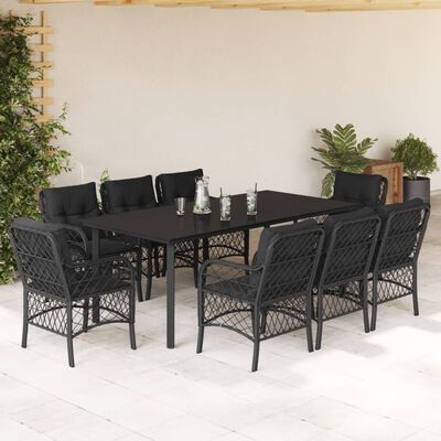 vidaXL Set mobilier de grădină cu perne, 9 piese, negru, poliratan