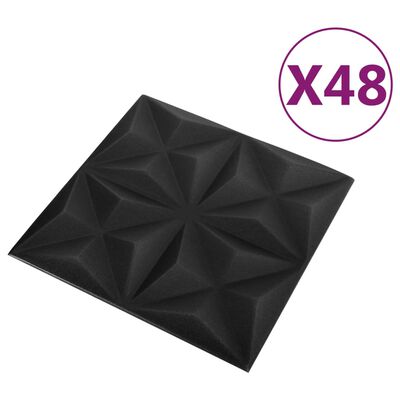 vidaXL Panouri de perete 3D 48 buc. negru 50x50 cm model origami 12 m²