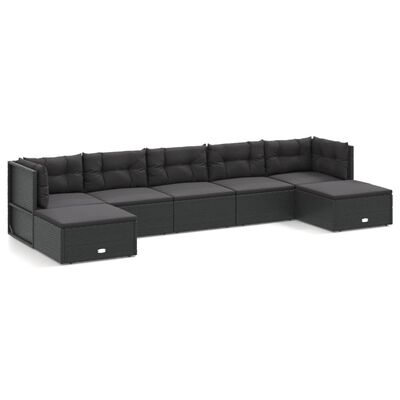 vidaXL Set mobilier de grădină cu perne, 7 piese, negru, poliratan