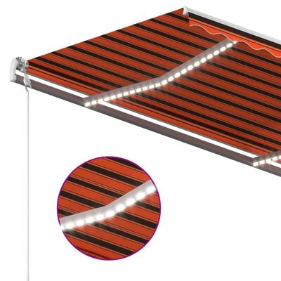 vidaXL Copertină retractabilă manual,LED, portocaliu/ maro, 450x350 cm