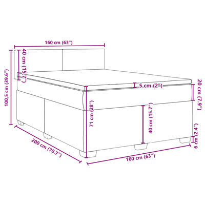 vidaXL Pat box spring cu saltea, crem, 160x200 cm, material textil