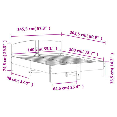 vidaXL Cadru de pat fără saltea, maro ceruit 140x200 cm lemn masiv pin