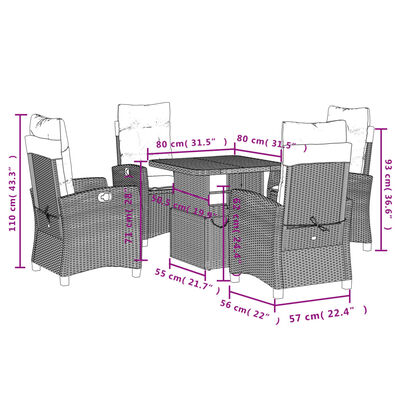 vidaXL Set mobilier de grădină cu perne, 5 piese, negru, poliratan