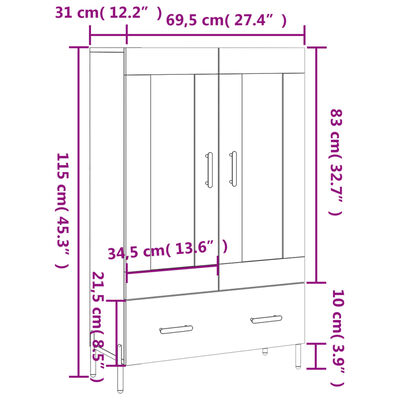 vidaXL Dulap înalt, stejar maro, 69,5x31x115 cm, lemn prelucrat