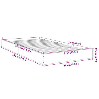 vidaXL Cadru de pat, gri sonoma, 75x190 cm, lemn prelucrat