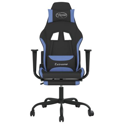 vidaXL Scaun de gaming cu masaj/suport picioare, negru/albastru textil