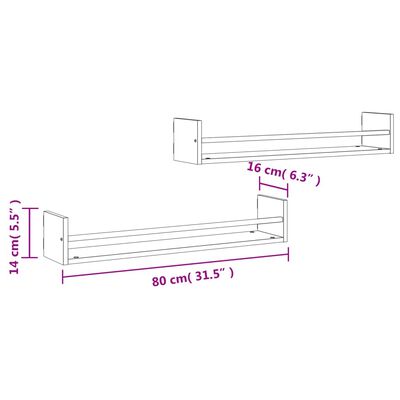 vidaXL Rafturi de perete cu bare, 2 buc, stejar sonoma, 80x16x14 cm