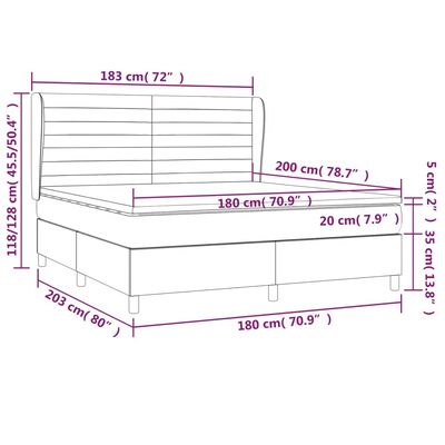 vidaXL Pat box spring cu saltea, gri deschis, 180x200 cm, catifea