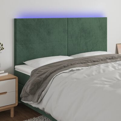 vidaXL Tăblie de pat cu LED, verde închis, 160x5x118/128 cm, catifea