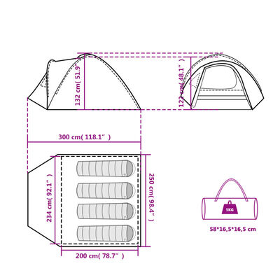 vidaXL Cort de camping cupolă pentru 4 persoane, albastru, impermeabil