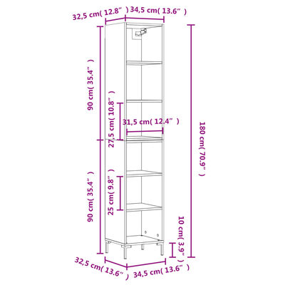 vidaXL Dulap înalt, alb, 34,5x32,5x180 cm, lemn prelucrat