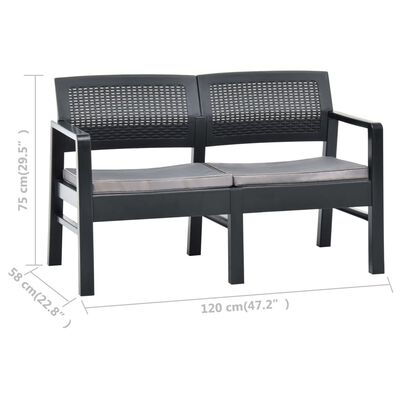 vidaXL Bancă de grădină de 2 locuri cu perne, antracit, 120cm, plastic