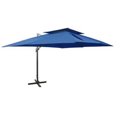 vidaXL Umbrelă în consolă cu înveliș dublu, albastru azuriu 400x300 cm