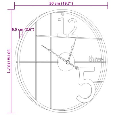 vidaXL Ceas de perete, auriu, 50 cm, fier