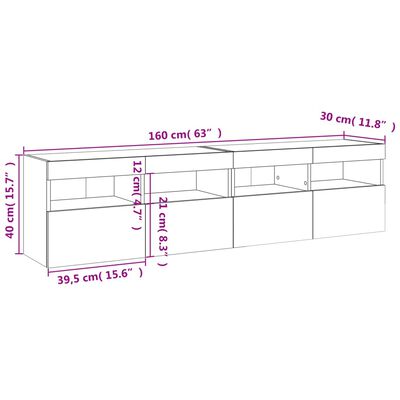 vidaXL Comode TV de perete cu lumini LED, 2 buc., alb, 80x30x40 cm