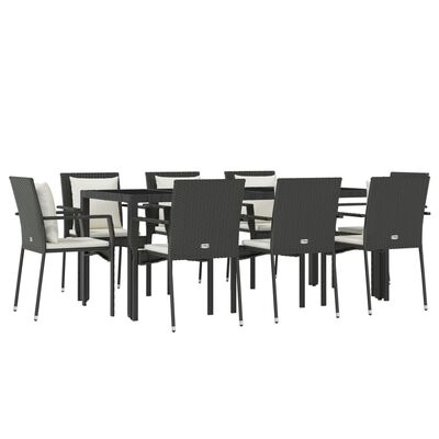 vidaXL Set mobilier de grădină cu perne, 9 piese, negru, poliratan