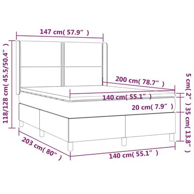 vidaXL Pat cu arcuri, saltea și LED, negru, 140x200 cm, piele eco