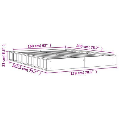 vidaXL Cadru pat fără saltea, maro ceruit, 160x200 cm, lemn masiv pin