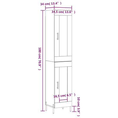 vidaXL Dulap înalt, stejar fumuriu, 34,5x34x180 cm, lemn prelucrat