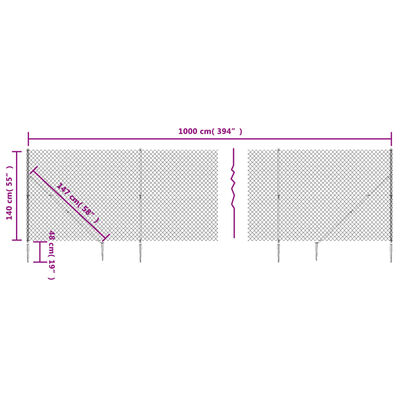 vidaXL Gard plasă de sârmă cu țăruși de fixare, verde, 1,4x10 m