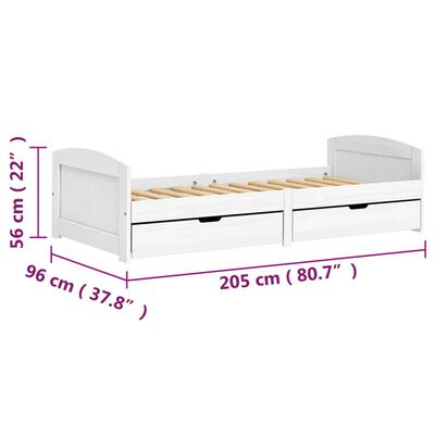 vidaXL Pat de zi cu 2 sertare "IRUN", alb, 90x200 cm, lemn masiv pin