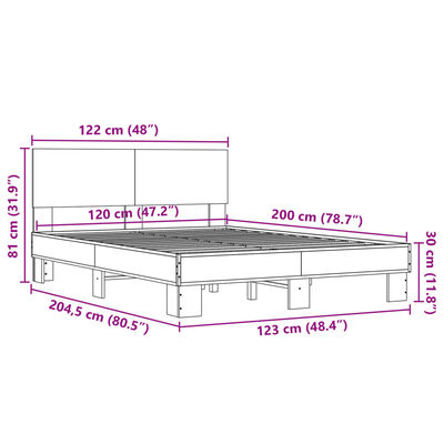 vidaXL Cadru de pat, stejar maro, 120x200 cm, lemn prelucrat și metal