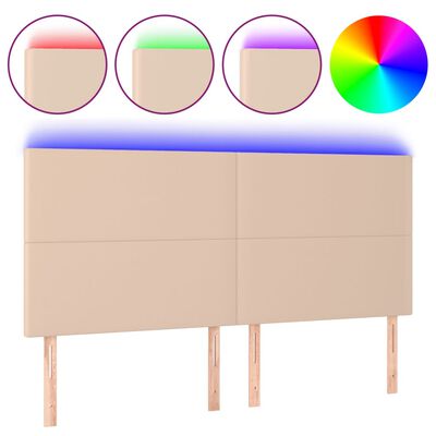 vidaXL Tăblie de pat cu LED, cappuccino, 180x5x118/128 cm, piele eco