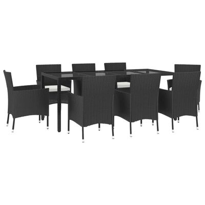 vidaXL Set mobilier de grădină cu perne, 9 piese, negru, poliratan