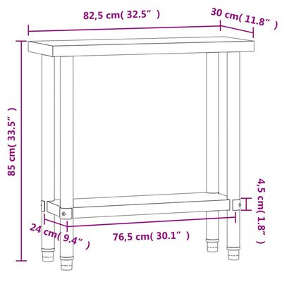 vidaXL Masă de lucru pentru bucătărie, 82,5x30x85 cm, oțel inoxidabil