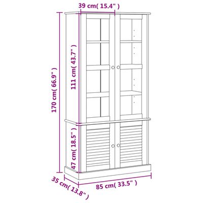 vidaXL Vitrină de sticlă VIGO, gri, 85x35x170 cm, lemn masiv de pin