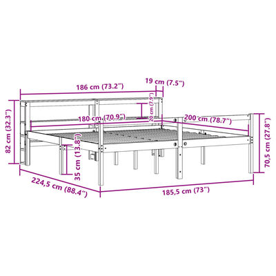 vidaXL Cadru de pat senior cu tăblie, alb, 180x200 cm, lemn masiv pin