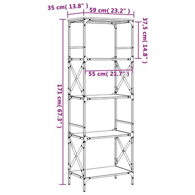 vidaXL Bibliotecă 5 niveluri, stejar maro, 59x35x171cm, lemn prelucrat