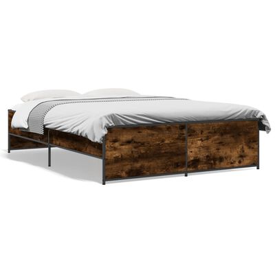 vidaXL Cadru de pat, stejar afumat 140x190 cm lemn prelucrat și metal