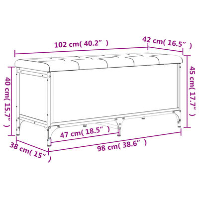 vidaXL Bancă de depozitare, gri sonoma, 102x42x45 cm, lemn prelucrat