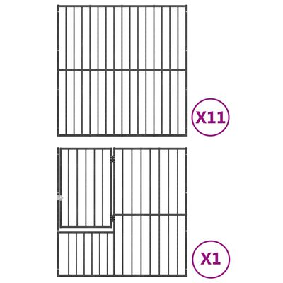 vidaXL Țarc pentru câini cu 12 panouri, negru, oțel galvanizat