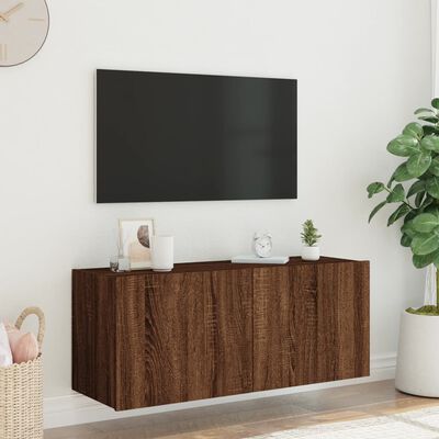 vidaXL Comodă TV de perete cu lumini LED, stejar maro, 100x35x41 cm