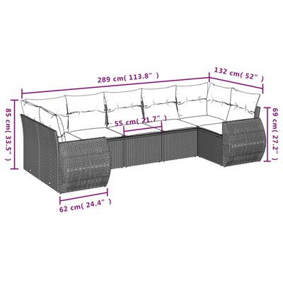 vidaXL Set canapele de grădină cu perne, 7 piese, negru, poliratan