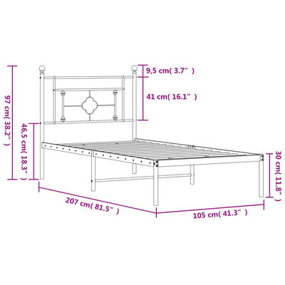 vidaXL Cadru de pat din metal cu tăblie, negru, 100x200 cm