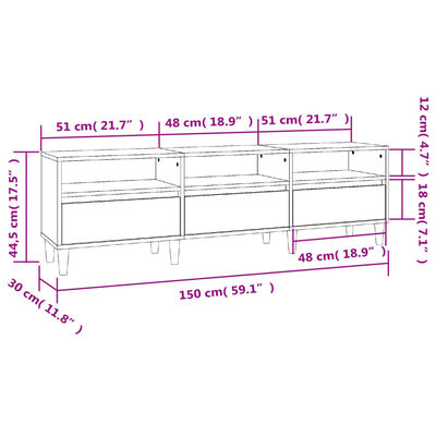 vidaXL Comodă TV, alb, 150x30x44,5 cm, lemn prelucrat