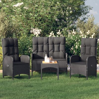 vidaXL Set mobilier de grădină cu perne, 4 piese, negru, poliratan