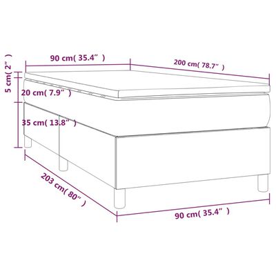 vidaXL Pat box spring cu saltea, gri deschis, 90x200 cm, catifea