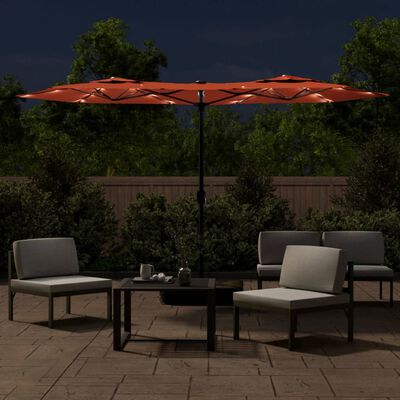 vidaXL Umbrelă de soare cu două capete cu LED-uri cărămiziu 316x240 cm