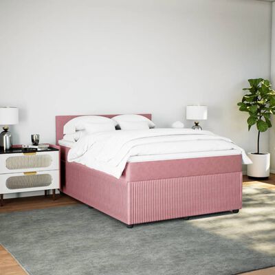 vidaXL Pat box spring cu saltea, roz, 140x200 cm, catifea