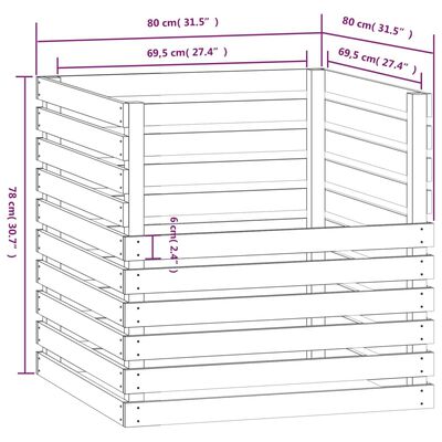 vidaXL Compostor, negru, 80x80x78 cm, lemn masiv de pin