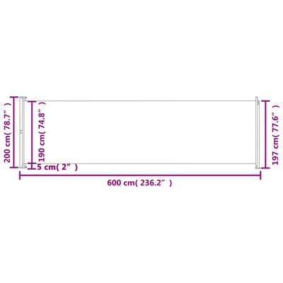 vidaXL Copertină laterală retractabilă de terasă, gri, 200x600 cm