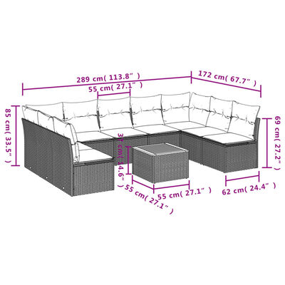 vidaXL Set canapele de grădină cu perne, 10 piese, negru, poliratan