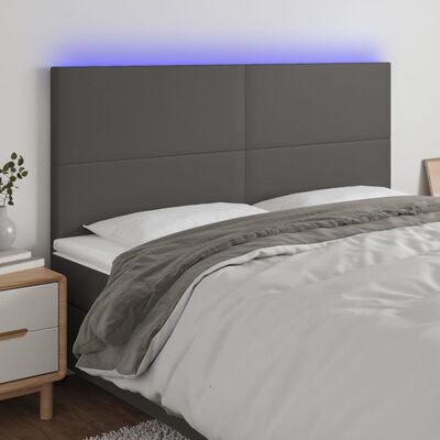 vidaXL Tăblie cu LED-uri, gri, 160x5x118/128 cm, piele ecologică